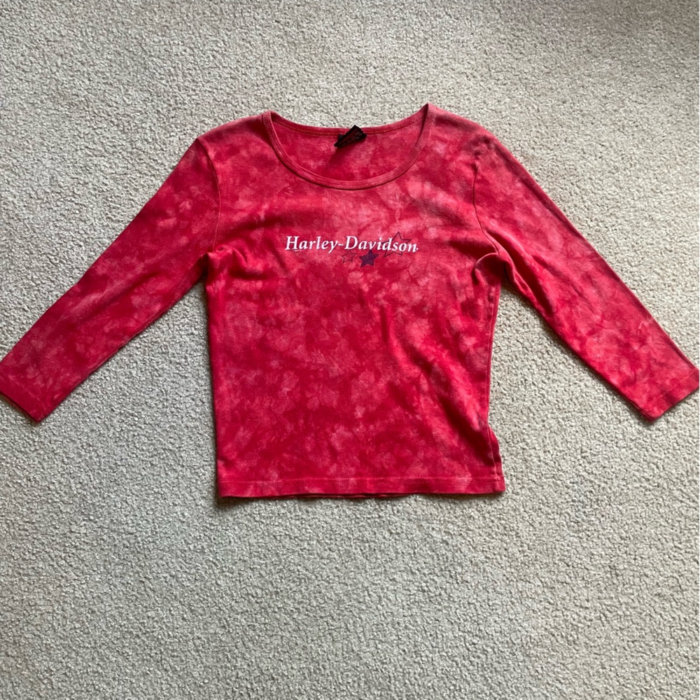 Vintage y2k 2003 Harley-Davidson Red 3/4 sleeve fitted top